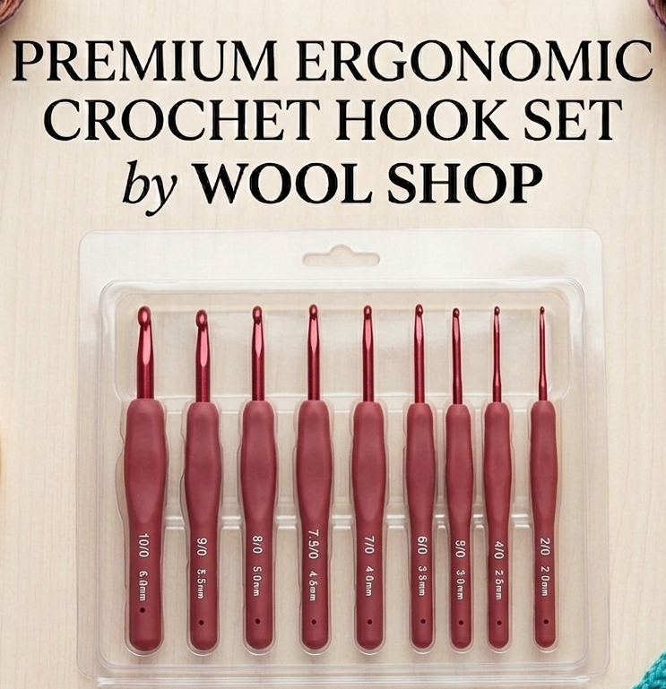 Premium Ergonomic Crochet Hook Set – 10 Pieces (2.0mm–6.0mm)