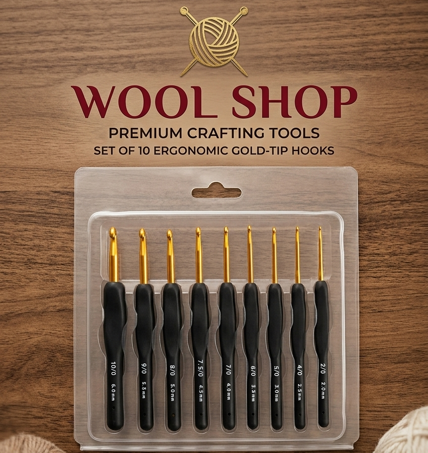 Premium Ergonomic Crochet Hook Set – 10 Pieces (2.0mm–6.0mm)