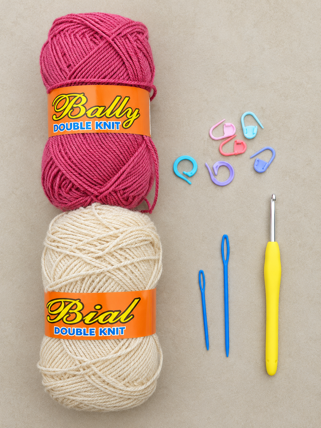 Double Knit Yarn Crochet & Knitting Kit – 2 Yarn Balls with Crochet Hook & Accessories