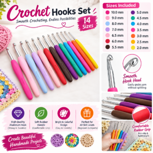 Crochet Hooks with Soft Grip (2mm–10mm) | All Sizes & Complete Set
