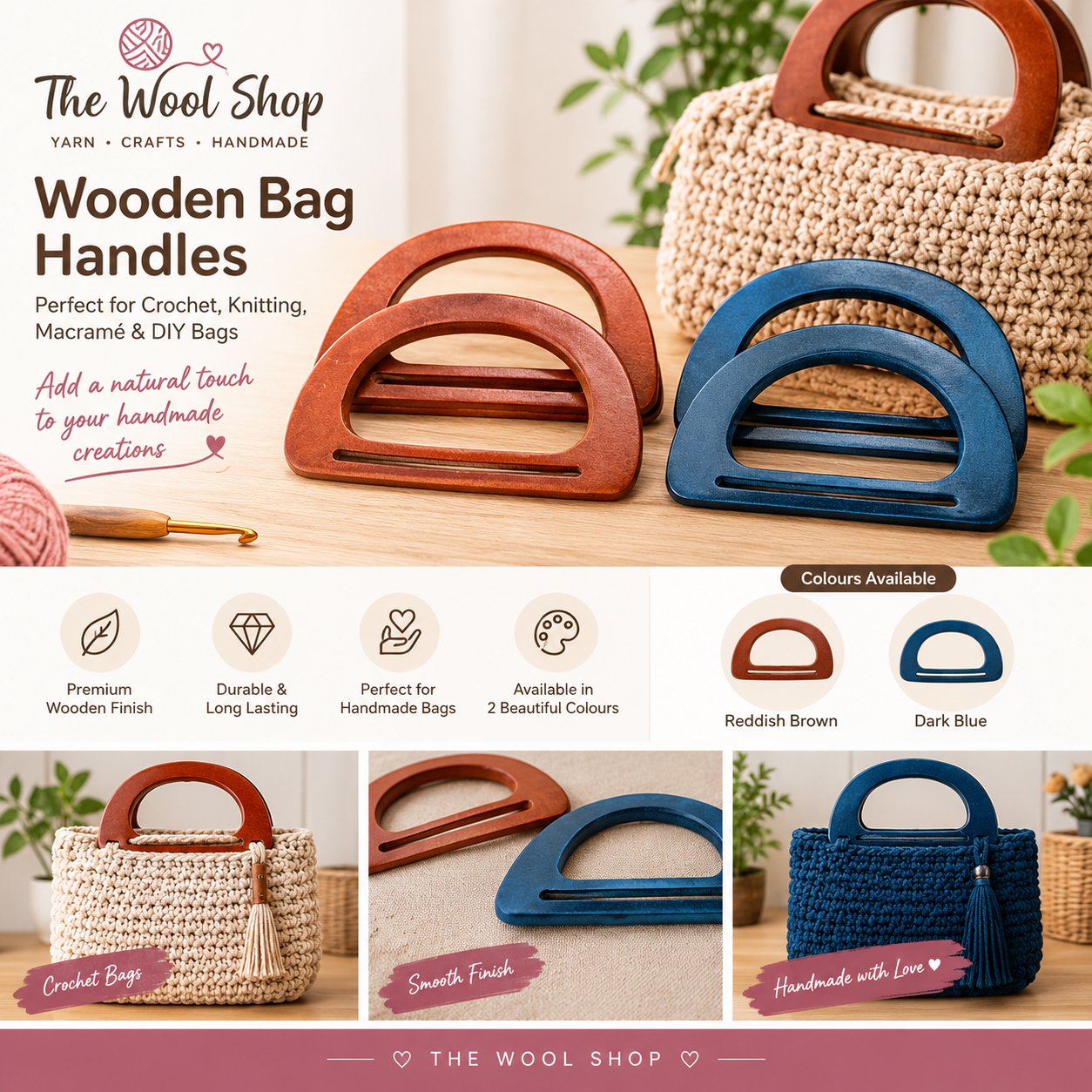 Wooden Bag Handles for Crochet & Handmade Bags – Premium Wooden Purse Handles