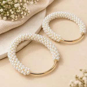 Elegant Pearl Beaded Metal Bag Handles – Gold Tone