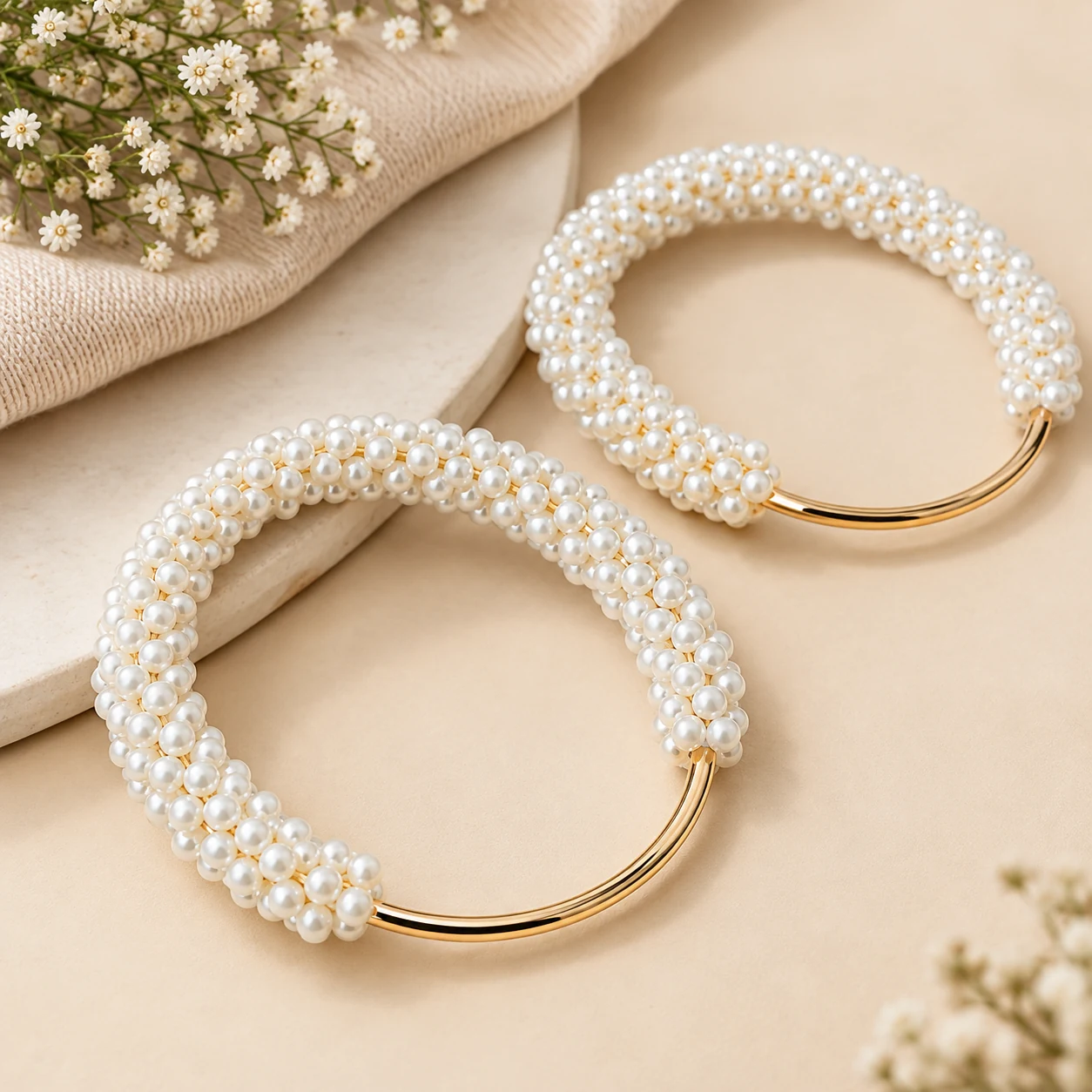 Elegant Pearl Beaded Metal Bag Handles – Gold Tone