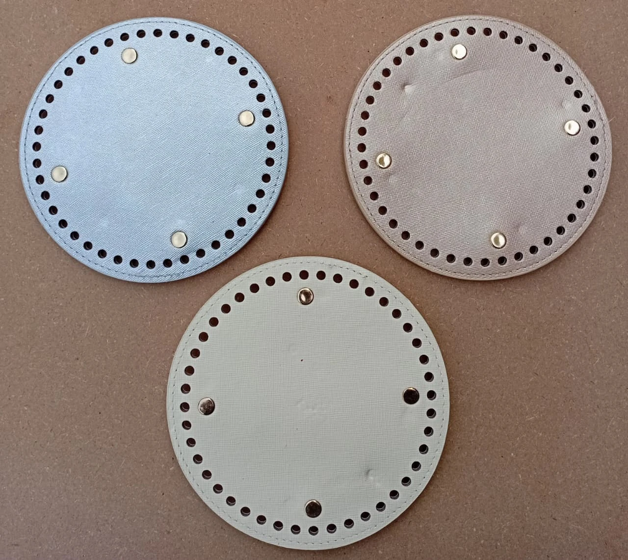 Round Bag Base with Pre-Punched Stitching Holes & Metal Studs – Handbag Making Accessory